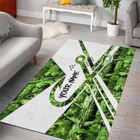 Custom Fishing Hook Area Rug with Green Jungle Leaf Pattern and White Split Design - Wonder Print Shop