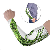 Custom Fishing Hook Arm Sleeves with Green Jungle Leaf Pattern and White Split Design - Wonder Print Shop