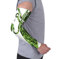 Custom Fishing Hook Arm Sleeves with Green Jungle Leaf Pattern and White Split Design - Wonder Print Shop