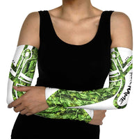 Custom Fishing Hook Arm Sleeves with Green Jungle Leaf Pattern and White Split Design - Wonder Print Shop