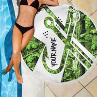 Custom Fishing Hook Beach Blanket with Green Jungle Leaf Pattern and White Split Design - Wonder Print Shop