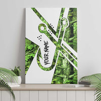 Custom Fishing Hook Canvas Wall Art with Green Jungle Leaf Pattern and White Split Design - Wonder Print Shop