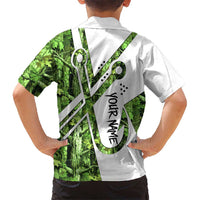 Custom Fishing Hook Family Matching Summer Maxi Dress and Hawaiian Shirt with Green Jungle Leaf Pattern and White Split Design - Wonder Print Shop