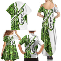 Custom Fishing Hook Family Matching Summer Maxi Dress and Hawaiian Shirt with Green Jungle Leaf Pattern and White Split Design - Wonder Print Shop