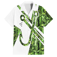 Custom Fishing Hook Family Matching Summer Maxi Dress and Hawaiian Shirt with Green Jungle Leaf Pattern and White Split Design - Wonder Print Shop