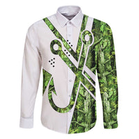 Custom Fishing Hook Family Matching Summer Maxi Dress and Hawaiian Shirt with Green Jungle Leaf Pattern and White Split Design - Wonder Print Shop