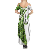 Custom Fishing Hook Family Matching Summer Maxi Dress and Hawaiian Shirt with Green Jungle Leaf Pattern and White Split Design - Wonder Print Shop