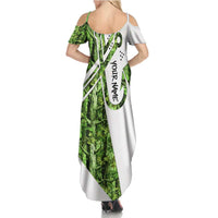 Custom Fishing Hook Family Matching Summer Maxi Dress and Hawaiian Shirt with Green Jungle Leaf Pattern and White Split Design - Wonder Print Shop
