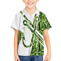 Custom Fishing Hook Family Matching Summer Maxi Dress and Hawaiian Shirt with Green Jungle Leaf Pattern and White Split Design - Wonder Print Shop