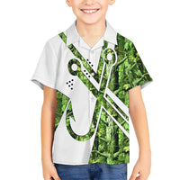 Custom Fishing Hook Family Matching Summer Maxi Dress and Hawaiian Shirt with Green Jungle Leaf Pattern and White Split Design - Wonder Print Shop