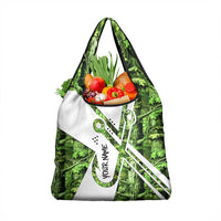 Custom Fishing Hook Grocery Bag with Green Jungle Leaf Pattern and White Split Design - Wonder Print Shop