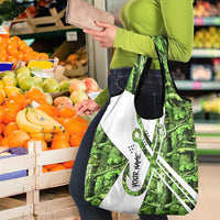 Custom Fishing Hook Grocery Bag with Green Jungle Leaf Pattern and White Split Design - Wonder Print Shop