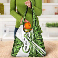 Custom Fishing Hook Grocery Bag with Green Jungle Leaf Pattern and White Split Design - Wonder Print Shop