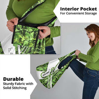 Custom Fishing Hook Grocery Bag with Green Jungle Leaf Pattern and White Split Design - Wonder Print Shop