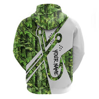 Custom Fishing Hook Hoodie with Green Jungle Leaf Pattern and White Split Design - Wonder Print Shop