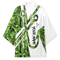Custom Fishing Hook Kimono with Green Jungle Leaf Pattern and White Split Design - Wonder Print Shop