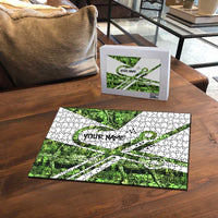 Custom Fishing Hook Puzzle with Green Jungle Leaf Pattern and White Split Design - Wonder Print Shop
