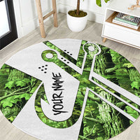 Custom Fishing Hook Round Carpet with Green Jungle Leaf Pattern and White Split Design - Wonder Print Shop