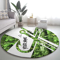 Custom Fishing Hook Round Carpet with Green Jungle Leaf Pattern and White Split Design - Wonder Print Shop