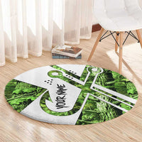 Custom Fishing Hook Round Carpet with Green Jungle Leaf Pattern and White Split Design - Wonder Print Shop