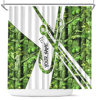 Custom Fishing Hook Shower Curtain with Green Jungle Leaf Pattern and White Split Design - Wonder Print Shop