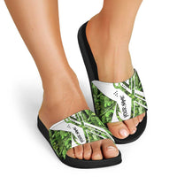 Custom Fishing Hook Slide Sandals with Green Jungle Leaf Pattern and White Split Design - Wonder Print Shop