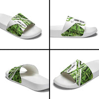 Custom Fishing Hook Slide Sandals with Green Jungle Leaf Pattern and White Split Design - Wonder Print Shop