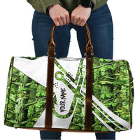 Custom Fishing Hook Travel Bag with Green Jungle Leaf Pattern and White Split Design - Wonder Print Shop