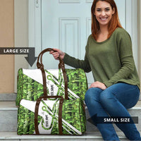 Custom Fishing Hook Travel Bag with Green Jungle Leaf Pattern and White Split Design - Wonder Print Shop