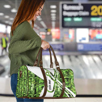 Custom Fishing Hook Travel Bag with Green Jungle Leaf Pattern and White Split Design - Wonder Print Shop