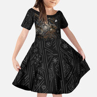 Vikings Odin Family Matching Off Shoulder Maxi Dress and Hawaiian Shirt with Viking Runes and Ravens Norse Mythology - Wonder Print Shop