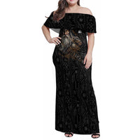 Vikings Odin Family Matching Off Shoulder Maxi Dress and Hawaiian Shirt with Viking Runes and Ravens Norse Mythology - Wonder Print Shop
