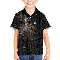 Vikings Odin Family Matching Off Shoulder Maxi Dress and Hawaiian Shirt with Viking Runes and Ravens Norse Mythology - Wonder Print Shop