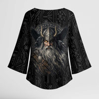 Vikings Odin Kimono Sleeve Blouse with Viking Runes and Ravens Norse Mythology - Wonder Print Shop