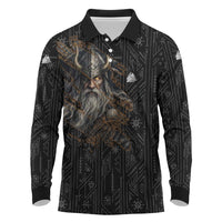 Vikings Odin Long Sleeve Polo Shirt with Viking Runes and Ravens Norse Mythology - Wonder Print Shop