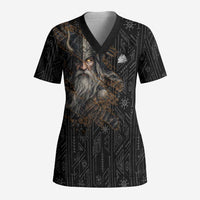 Vikings Odin Scrub Top with Viking Runes and Ravens Norse Mythology - Wonder Print Shop