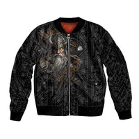 Vikings Odin Sleeve Zip Bomber Jacket with Viking Runes and Ravens Norse Mythology - Wonder Print Shop