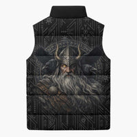 Vikings Odin Sleeveless Puffer Jacket with Viking Runes and Ravens Norse Mythology - Wonder Print Shop