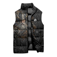 Vikings Odin Sleeveless Puffer Jacket with Viking Runes and Ravens Norse Mythology - Wonder Print Shop