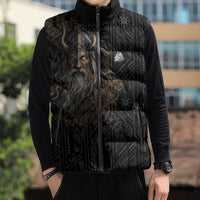 Vikings Odin Sleeveless Puffer Jacket with Viking Runes and Ravens Norse Mythology - Wonder Print Shop