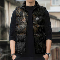 Vikings Odin Sleeveless Puffer Jacket with Viking Runes and Ravens Norse Mythology - Wonder Print Shop