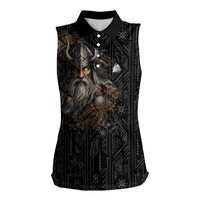 Vikings Odin Women Sleeveless Polo Shirt with Viking Runes and Ravens Norse Mythology - Wonder Print Shop