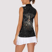 Vikings Odin Women Sleeveless Polo Shirt with Viking Runes and Ravens Norse Mythology - Wonder Print Shop