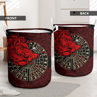 Yggdrasil Laundry Basket with Red Norse Dragon and Runes Viking Heritage Tribute - Wonder Print Shop