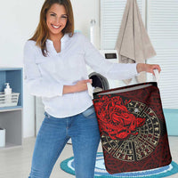 Yggdrasil Laundry Basket with Red Norse Dragon and Runes Viking Heritage Tribute - Wonder Print Shop