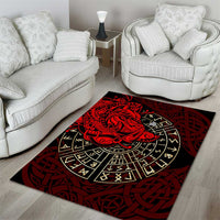 Yggdrasil Area Rug with Red Norse Dragon and Runes Viking Heritage Tribute - Wonder Print Shop