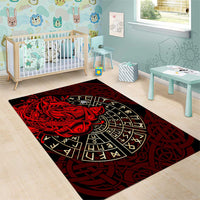 Yggdrasil Area Rug with Red Norse Dragon and Runes Viking Heritage Tribute - Wonder Print Shop