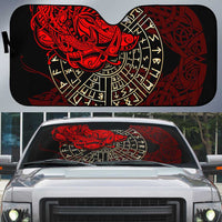 Yggdrasil Auto Sun Shade with Red Norse Dragon and Runes Viking Heritage Tribute - Wonder Print Shop