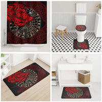 Yggdrasil Bathroom Set with Red Norse Dragon and Runes Viking Heritage Tribute - Wonder Print Shop