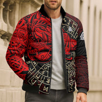 Yggdrasil Bomber Puffer Jacket with Red Norse Dragon and Runes Viking Heritage Tribute - Wonder Print Shop